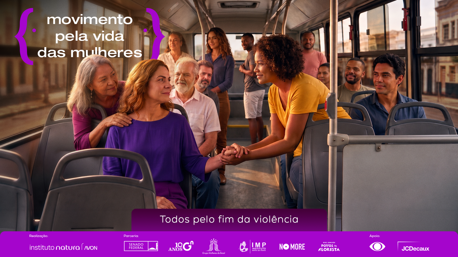Peça oficial do Movimento: cena de apoio dentro de um ônibus urbano